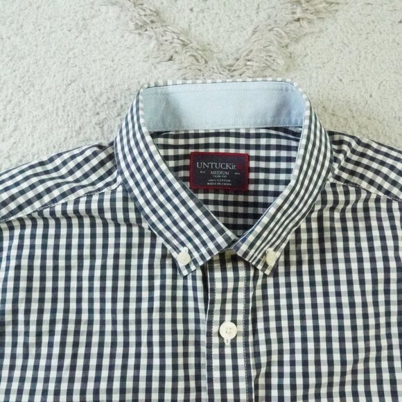 UNTUCKit Button Up Shirt Mens Medium Slim Fit Plaid Blue - Picture 3 of 9